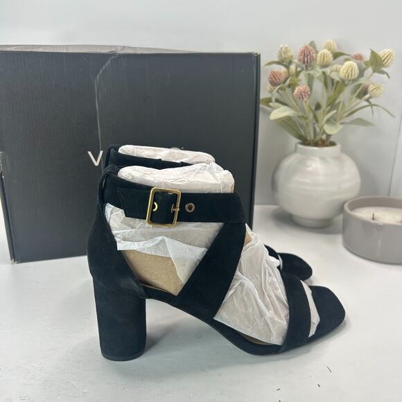 Vionic Marsanne Heeled Sandals Suede Black I8676T2002 Women's 9 Wide Tried On - Picture 3 of 10